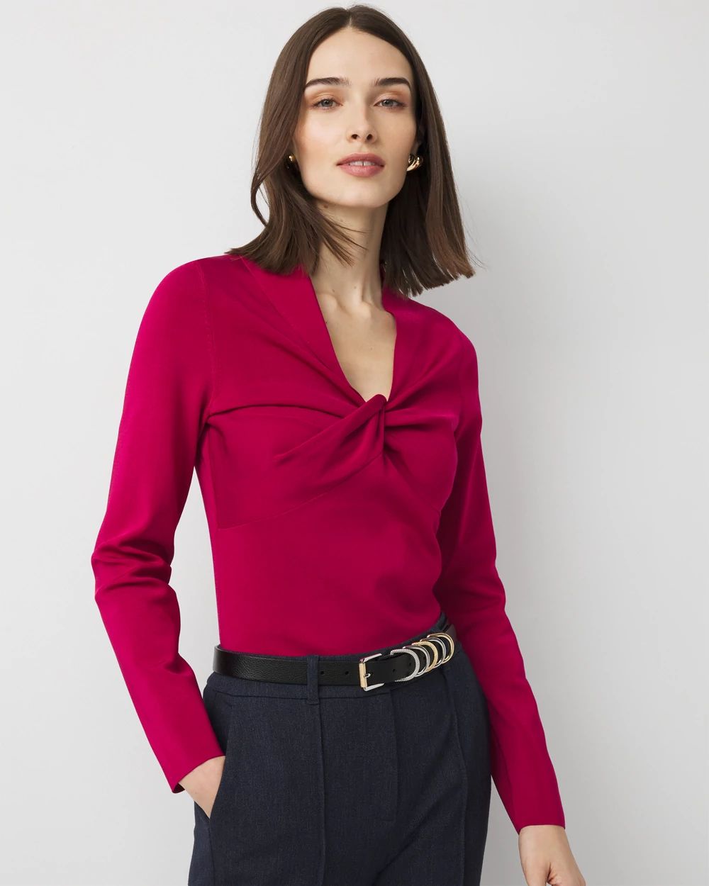 トップス CULLNI Stretch Twill Tailored Pullover Twist Neck Sweater | White House Black Market